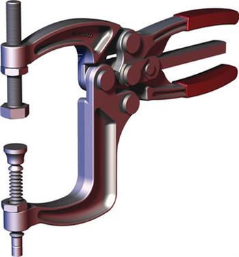 484 Drop forged alloy steel components for exceptional strength, Two-waytrigger release for fast and easy opening of clamp , Supplied with single adjustable spindle 484 462 - Squeeze Action Clamp