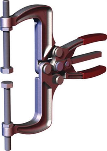 486 Drop forged alloy steel components for exceptional strength, Two-waytrigger release for fast and easy opening of clamp , Supplied with single adjustable spindle 486 462 - Squeeze Action Clamp